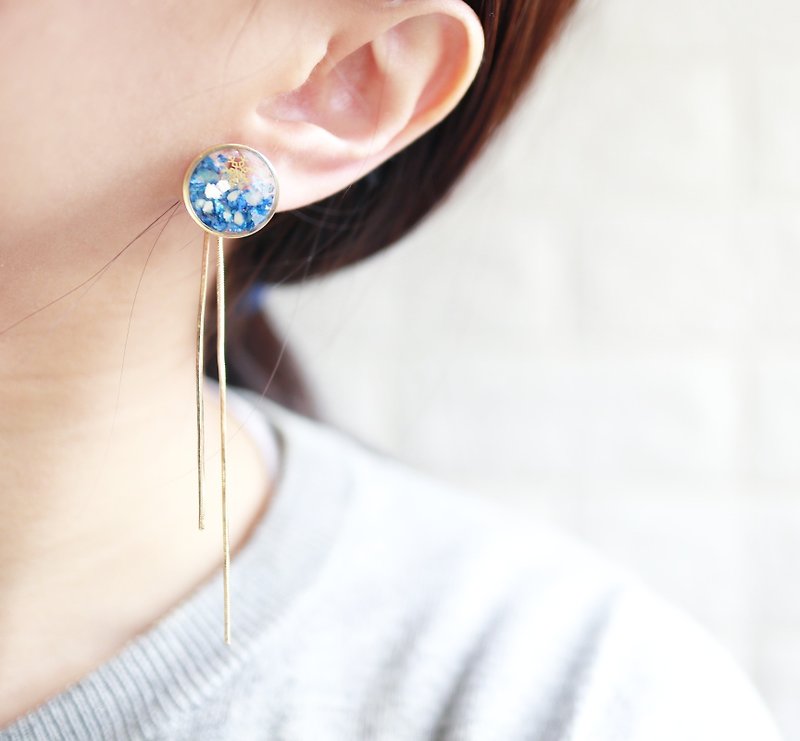 冬日雪花系列 - TwO WAY 耳环 - 耳环/耳夹 - 其他材质 蓝色