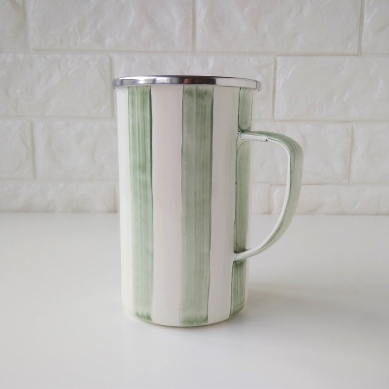 藤蔓绿条纹珐琅马克杯 | 650ml - 咖啡杯/马克杯 - 珐琅 绿色