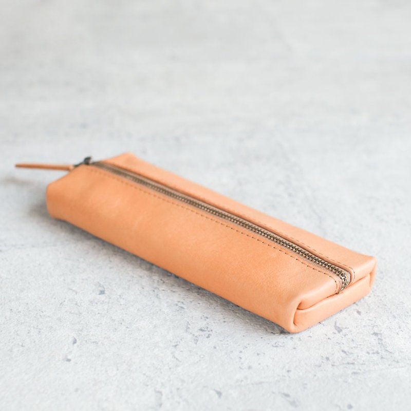 植鞣牛皮原色长方形真皮笔袋 (长款) - 铅笔盒/笔袋 - 真皮 橘色