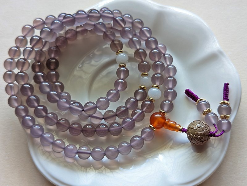 ORLI Jewelry 天然紫玉髓108颗念珠 紫玉瓍玛瑙108颗佛珠 阿拉善 - 项链 - 水晶 紫色