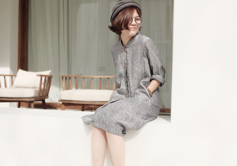 Toki Dress - Grey Linen - 洋装/连衣裙 - 棉．麻 灰色