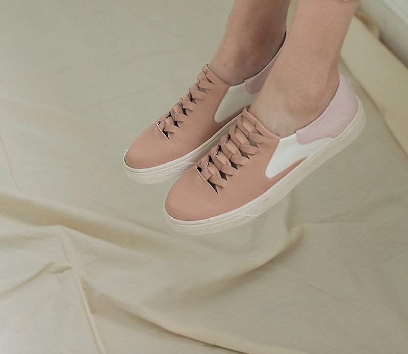 【 展示品出清 】篓空编织感 舒适真皮休闲鞋 粉色 - 高跟鞋 - 真皮 粉红色