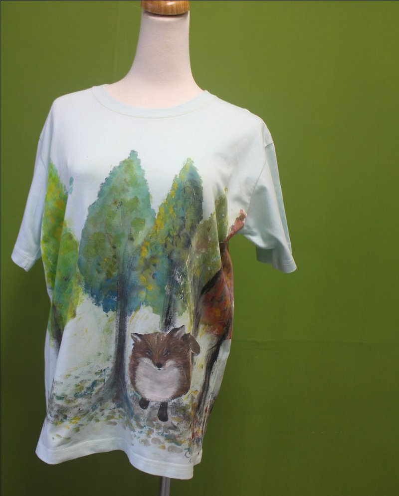 手绘短袖棉T:狐狸(只有一件) - 女装 T 恤 - 棉．麻 
