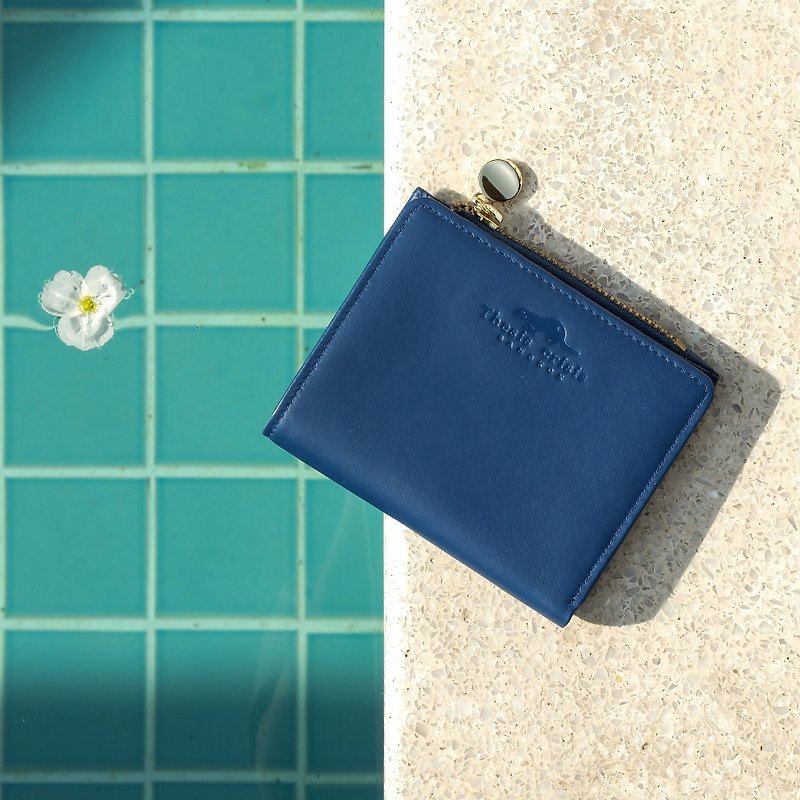 (LIMITED) PEONY - SMALL LEATHER SHORT WALLET WITH COIN PURSE- DEEP BLUE - 皮夹/钱包 - 真皮 蓝色