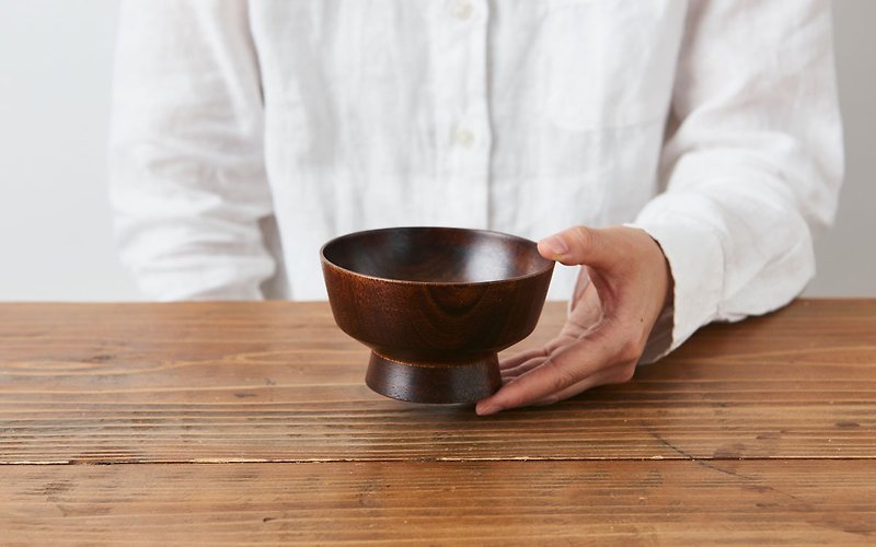 ろくろ挽きの飯椀　ミズメザクラ　茶拭き漆 - 碗 - 木头 咖啡色