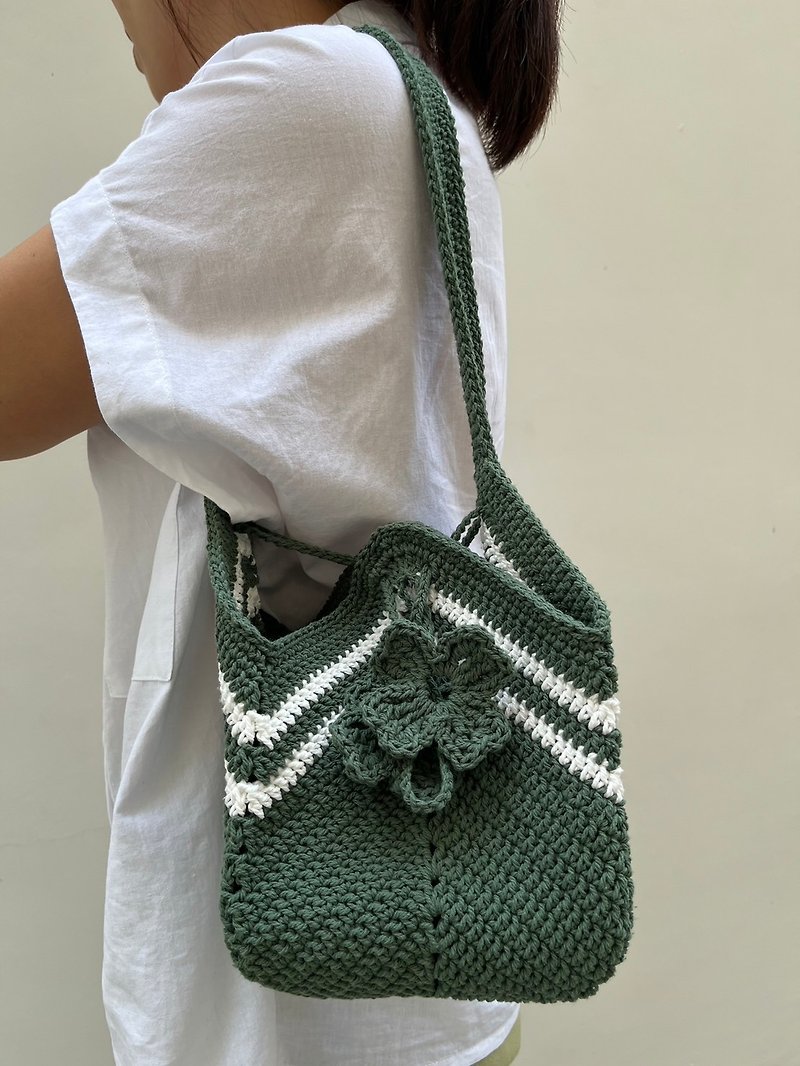 单肩包，绿，三叶草图案钩编作品 - 手提包/手提袋 - 棉．麻 绿色