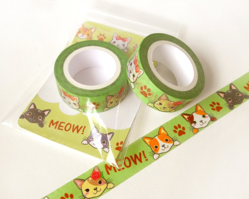 猫咪纸胶带 - 生活纸胶带 - 动物纸胶带 - Cats Washi Tape - 纸胶带 - 纸 多色