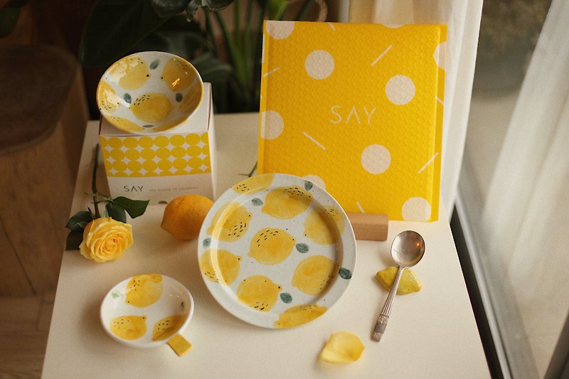 柠檬v碗手作手绘陶瓷餐具器皿柠檬植物图案原创设计 - 盘子/餐盘/盘架 - 瓷 