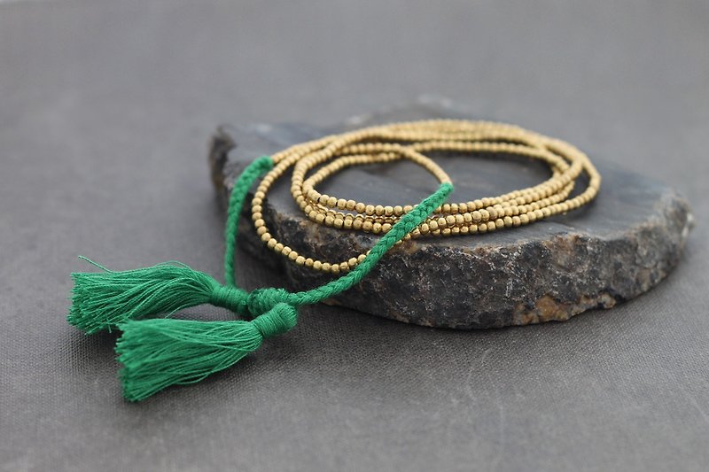 流苏项链长瘦简单的原始黄铜绿色最小 - 手链/手环 - 棉．麻 绿色