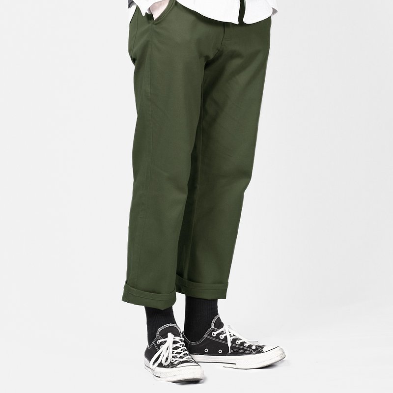 宽版九分裤 Wide Chino Pants/素色/简约/情侣服 - 男士长裤 - 纸 绿色