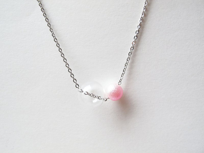 Rosy Garden 小清新气泡配渐变粉红色棉珠项链 - 颈链 - 玻璃 粉红色