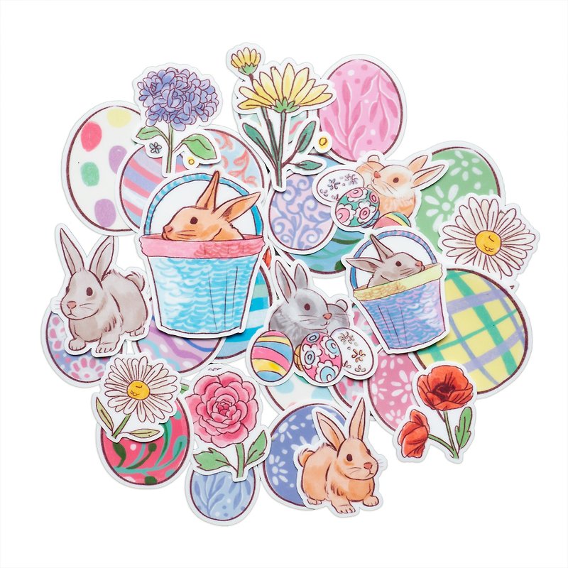 Happy Bunny and Colorful Eggs Stickers (34pcs) - 贴纸 - 防水材质 多色