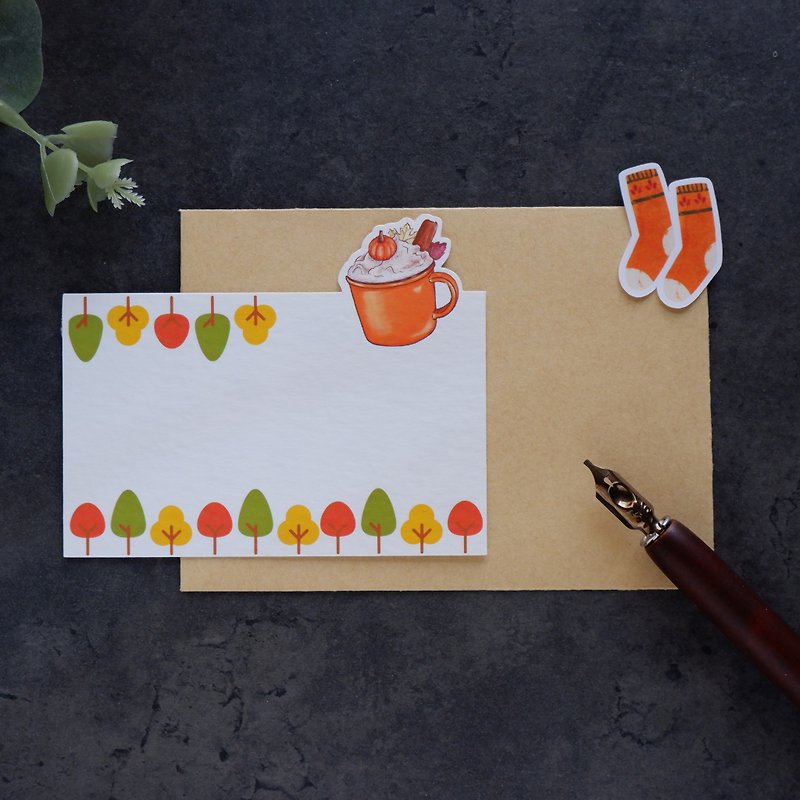 【秋。野餐去】卡片信封  米色纹路厚磅艺术纸 质感小卡 牛皮纸信 - 信封/信纸 - 纸 白色
