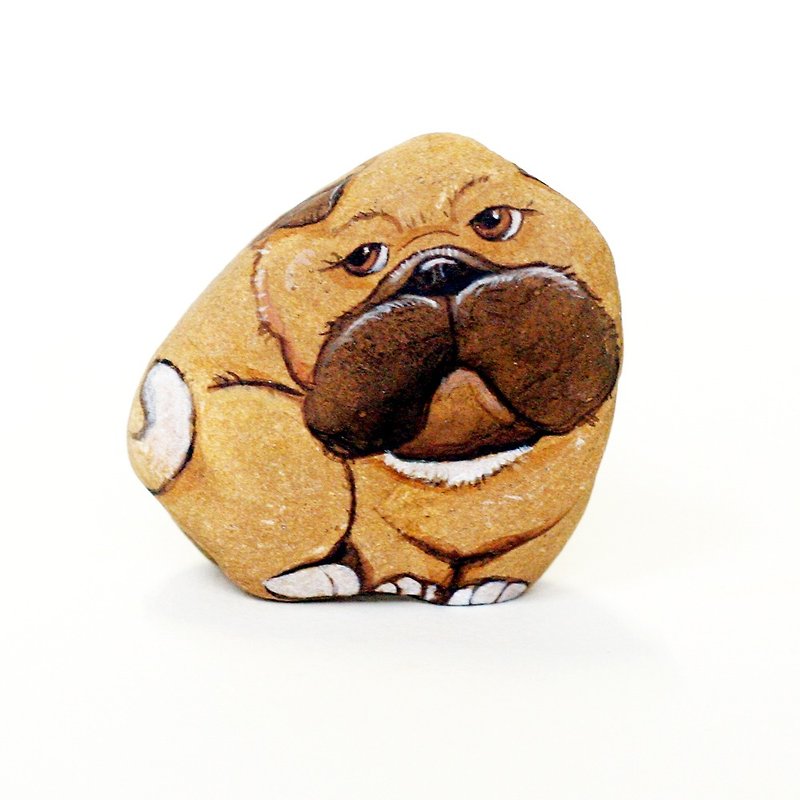 Dog puppy stone painting art for gift paint by acrylic colour. - 玩偶/公仔 - 石头 橘色