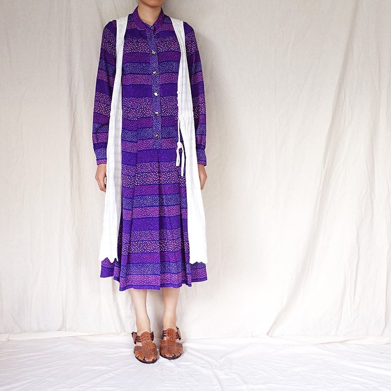 BajuTua/古着/蓝紫色碎点点雪纺立领洋装 - 洋装/连衣裙 - 聚酯纤维 蓝色