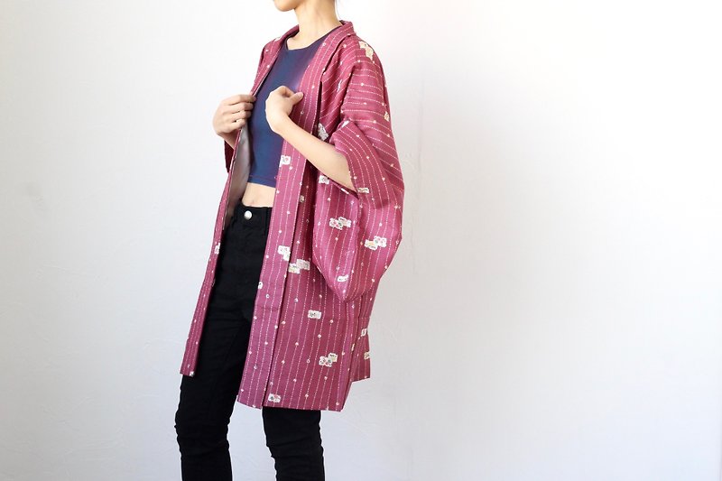 stripe kimono, haori, kimono jacket, Japanese kimono, kimono women /3199 - 女装休闲/机能外套 - 聚酯纤维 紫色