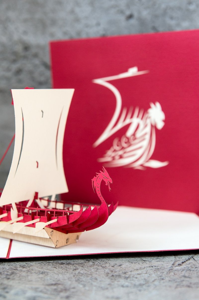 3D手工创意万用一帆风顺龙船造型立体卡片系列 - 卡片/明信片 - 纸 红色