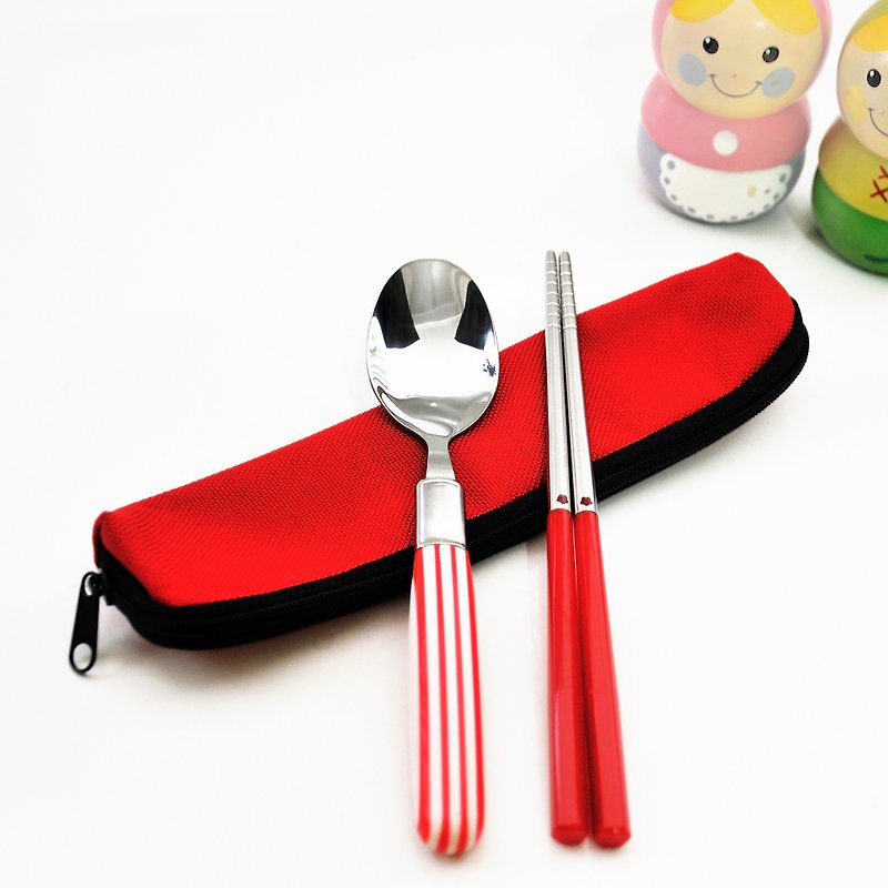 台湾第一筷。拐杖糖餐具组。小件筷匙组 - 筷子/筷架 - 其他金属 红色