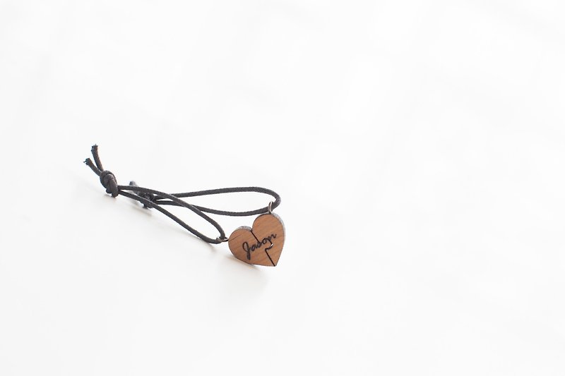 双面 定制化 爱心原木柚木拼图小款  吊饰组 - 钥匙链/钥匙包 - 木头 咖啡色