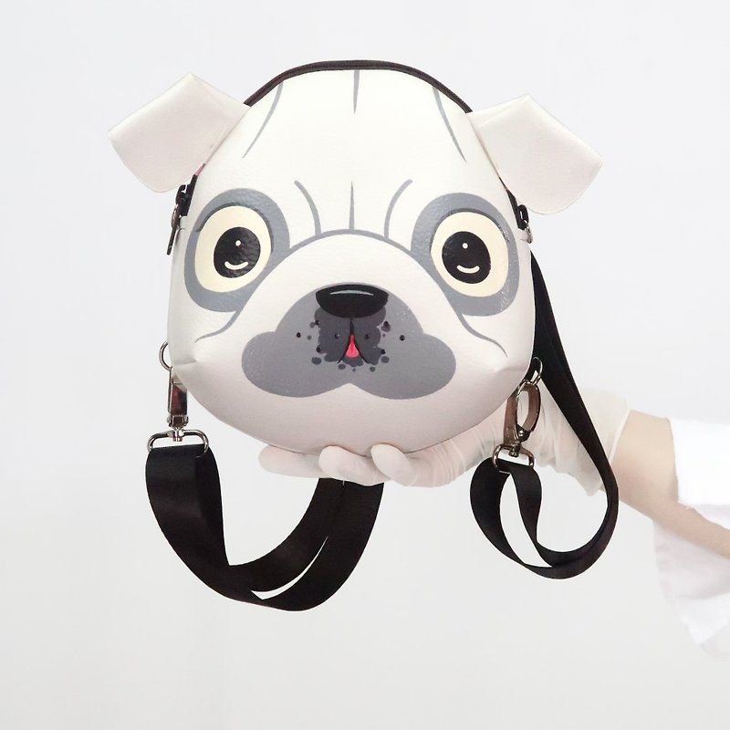 迷你白色巴狗背包，单肩包专为动物爱好者设计的手绘包。 - 后背包/双肩包 - 人造皮革 白色