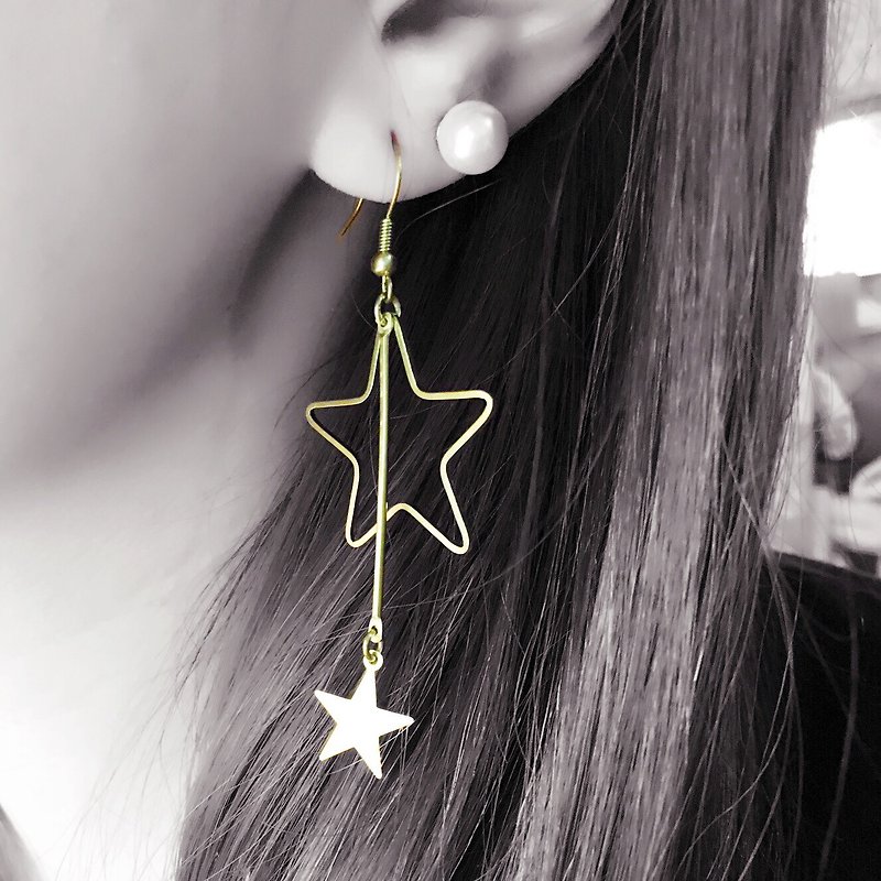 可改夹式-黄铜复古耳环 - 星星知道-单1支 - 耳环/耳夹 - 其他金属 黄色
