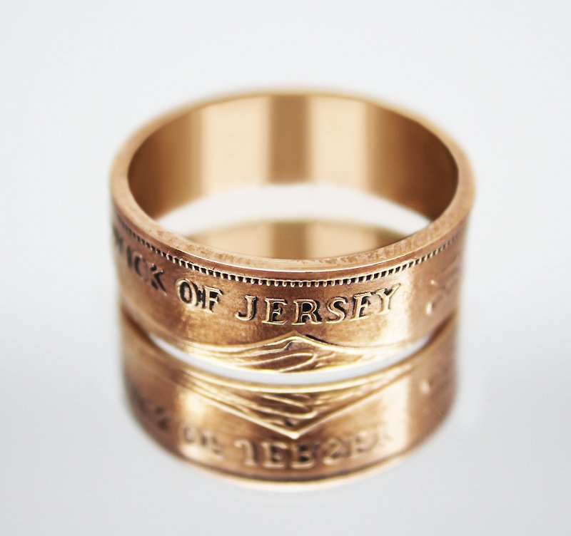 泽西硬币戒指 2 便士 1981 年泽西、泽西戒指男士、泽西戒指 - 戒指 - 其他金属 