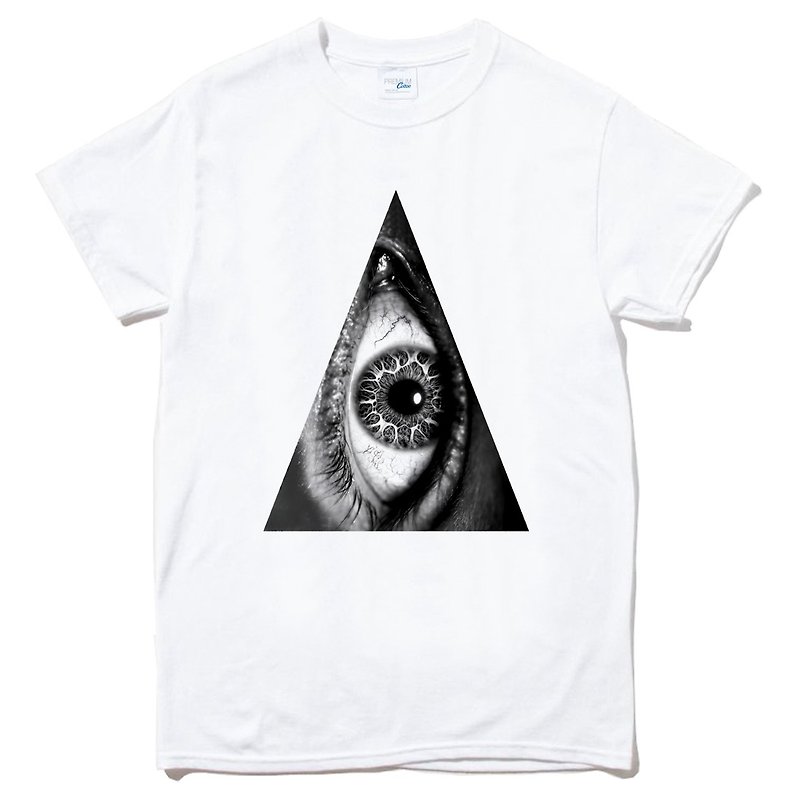Triangle Eye 短袖T恤 白色 三角 眼 几何 设计 自创 品牌 时髦 圆 光明 正义 - 男装上衣/T 恤 - 棉．麻 白色
