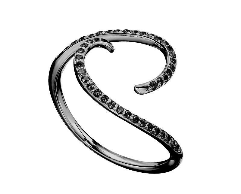 黑钻石戒指 个性14K金黑戒指 极简主义结婚戒指 优雅简约黑钻戒指 - 戒指 - 贵金属 黑色