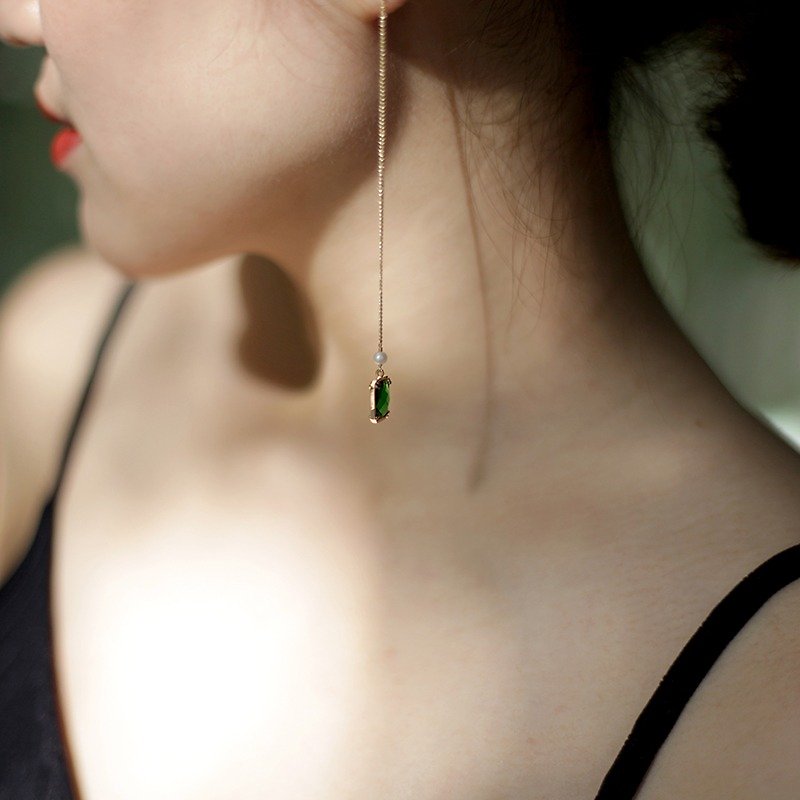 MissQueeny 优雅祖母绿宝石天然珍珠长耳线 - 耳环/耳夹 - 其他金属 绿色
