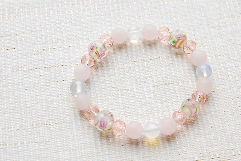 バラのトンボ玉のブレスレット　ピンク - 手链/手环 - 半宝石 粉红色