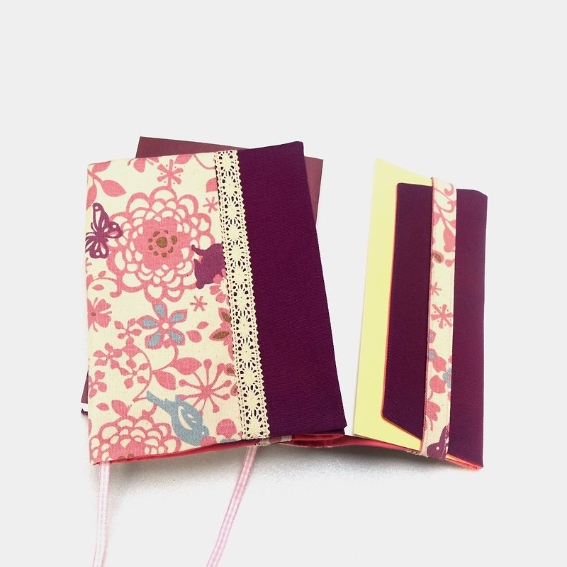 蕾丝粉红花园布书衣/布书套 手作 帆布 - 笔记本/手帐 - 棉．麻 粉红色