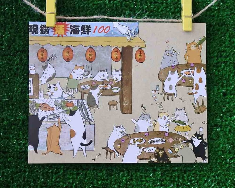 3猫小铺猫咪插画明信片(画家:猫小姐) – 热炒100 - 卡片/明信片 - 纸 