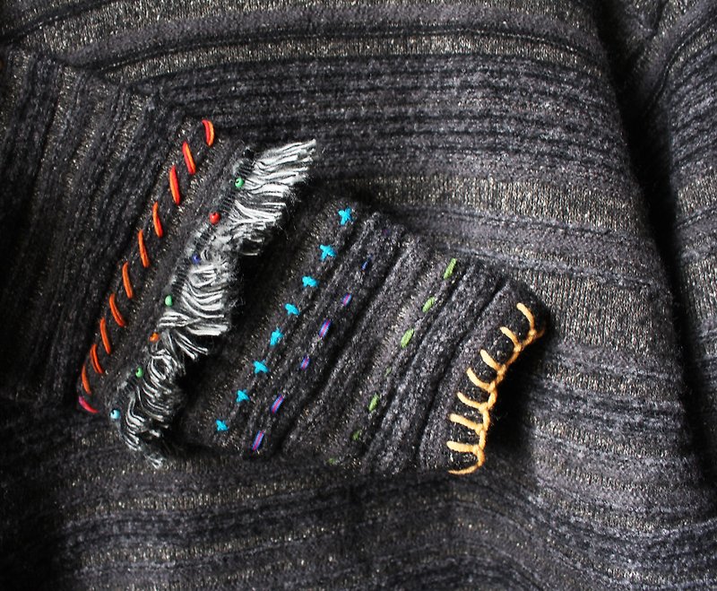 己合jiho改造古着 手缝民族风袖 - 女装针织衫/毛衣 - 聚酯纤维 黑色