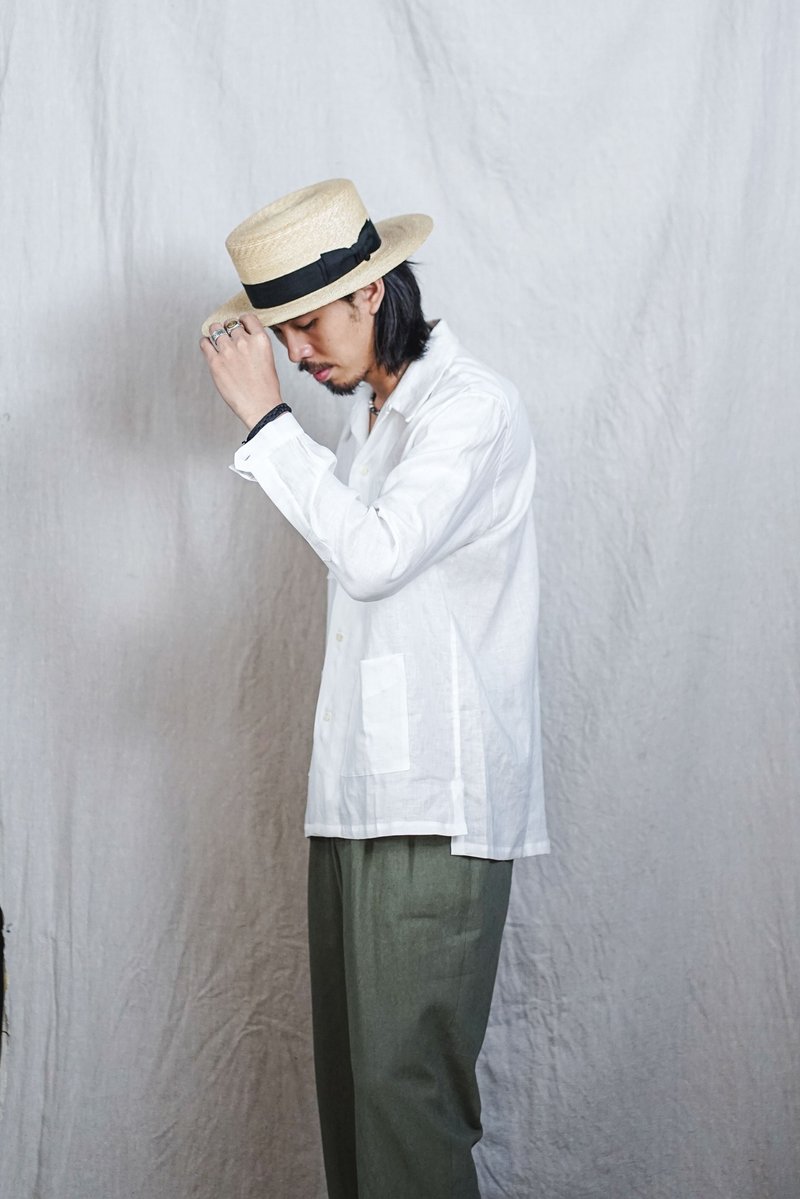 French Linen L/S Cabana Overshirt (White) - 男装衬衫 - 棉．麻 