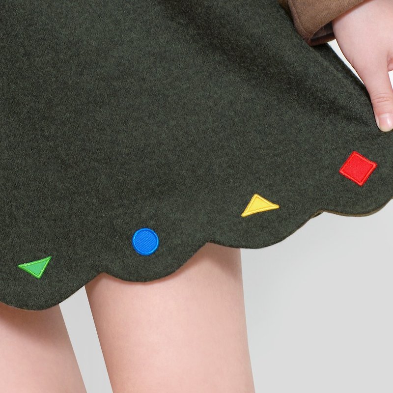 【最后一件】∎▲●彩色点点／毛呢拼色洋装－绿 - 洋装/连衣裙 - 其他材质 绿色