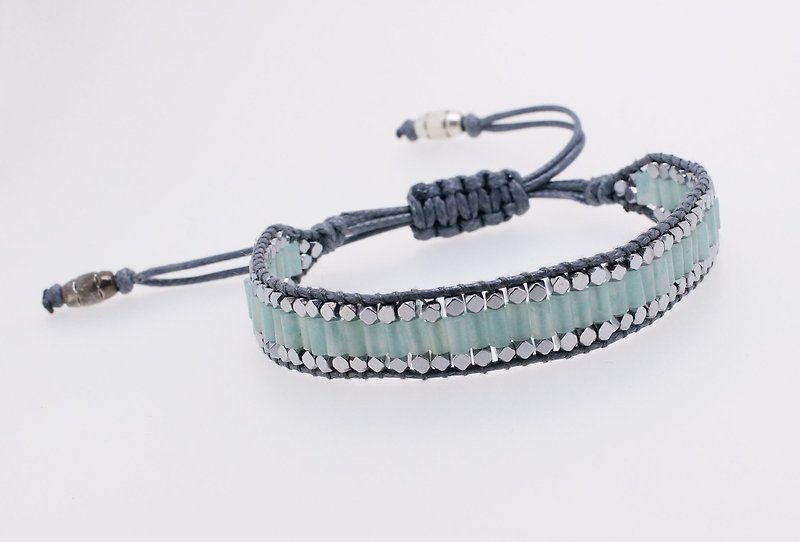 手织小柱管亚玛逊黑胆石拉绳手錬 ( Handmade Gems Bracelet ) - 手链/手环 - 宝石 蓝色