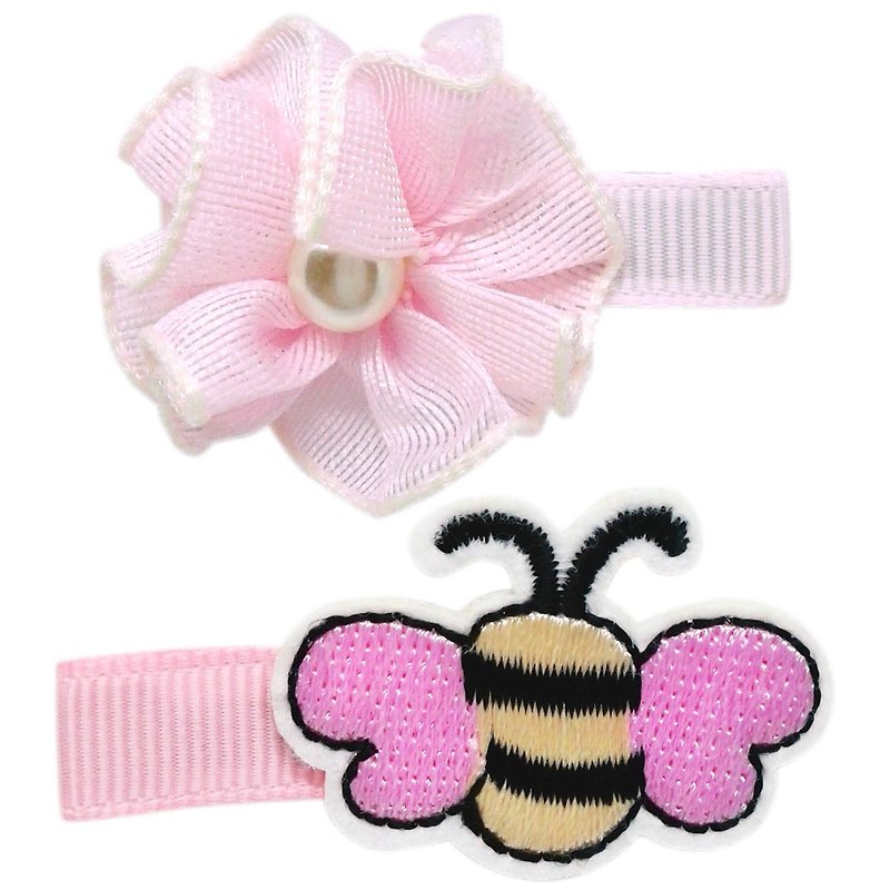Cutie Bella 小蜜蜂与粉花发夹两入组 全包布手工发饰 - 发饰 - 聚酯纤维 多色