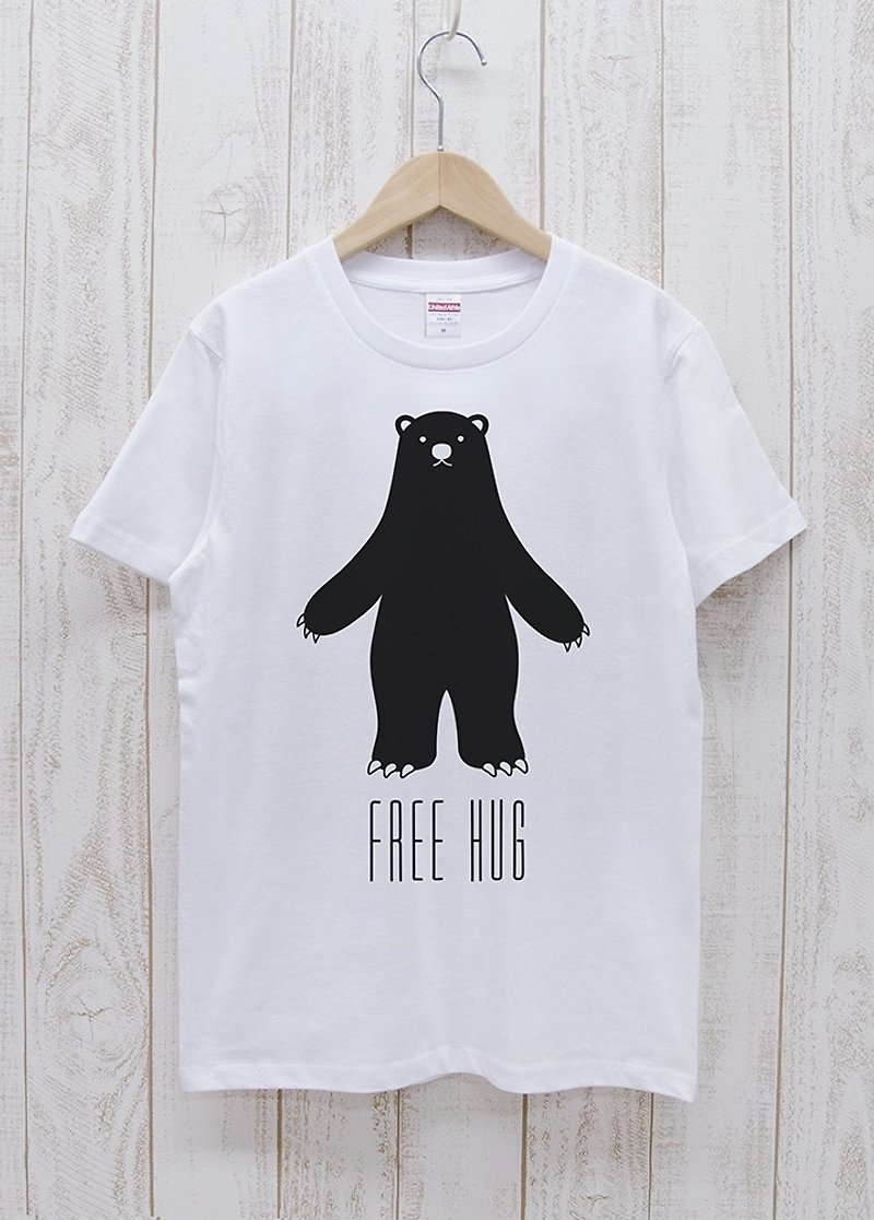 FREE HUG　クロクマ　ホワイト / R014-T-WH - 中性连帽卫衣/T 恤 - 棉．麻 白色