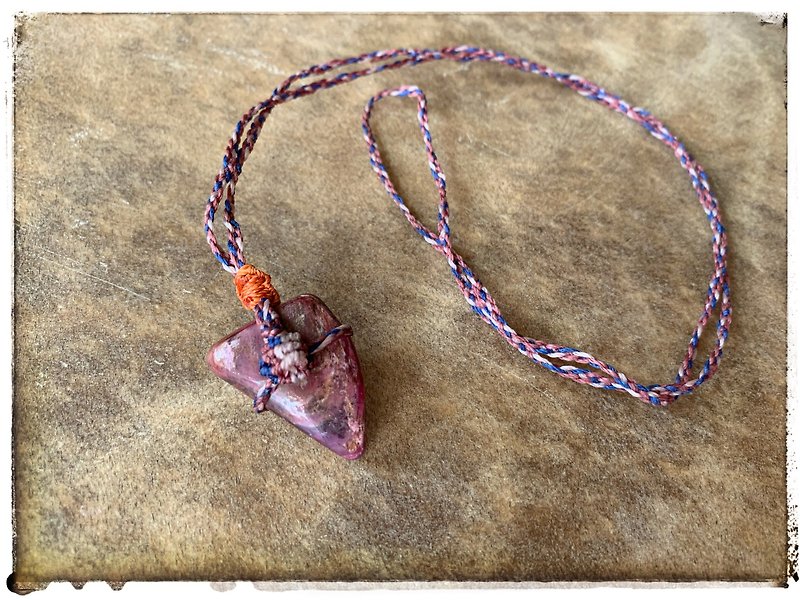 Ruby红宝石原矿南美蜡线编织项链 - 项链 - 半宝石 红色