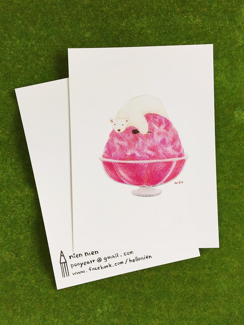 熊冰冰-野莓挫冰 明信片 - 卡片/明信片 - 纸 粉红色