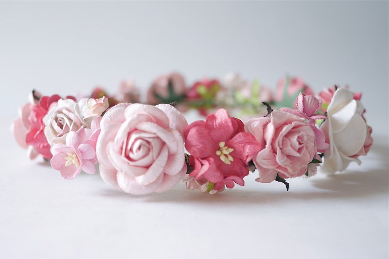 Paper Flower, Crown, Headband, Wedding, pink, soft pink, pink, pink brush white and coral Color. - 发饰 - 纸 粉红色