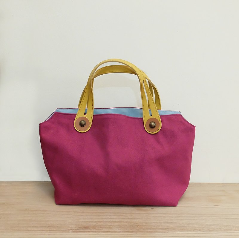调色板　野餐袋　便当袋　日本提把　紫红x铭黄x淡蓝 - 手提包/手提袋 - 棉．麻 紫色