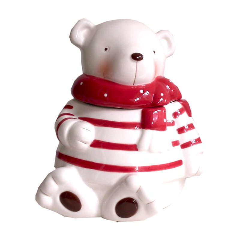 【BEAR BOY】陶瓷红围巾熊糖罐-M - 花瓶/陶器 - 陶 