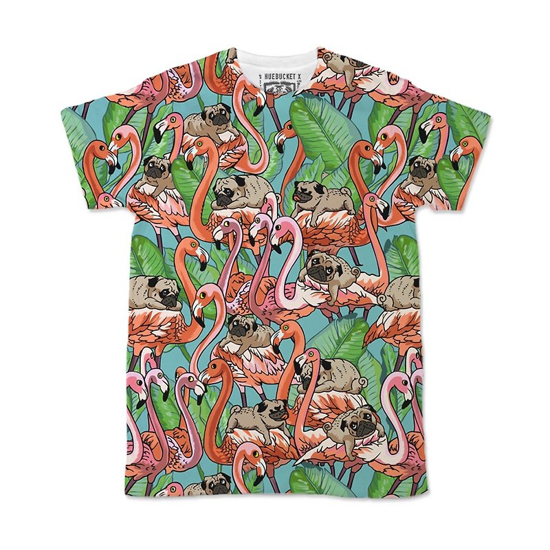 PUG Life • Flamingo Party • Unisex T-shirt - 男装上衣/T 恤 - 棉．麻 多色
