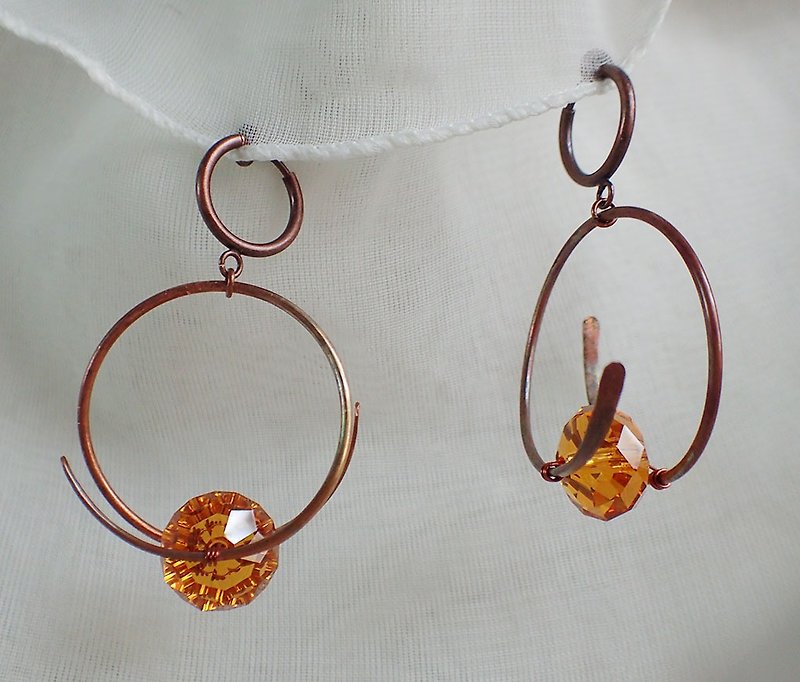 施华洛世奇元素 & 耳圈夹耳环(一对) - 耳环/耳夹 - 玻璃 橘色