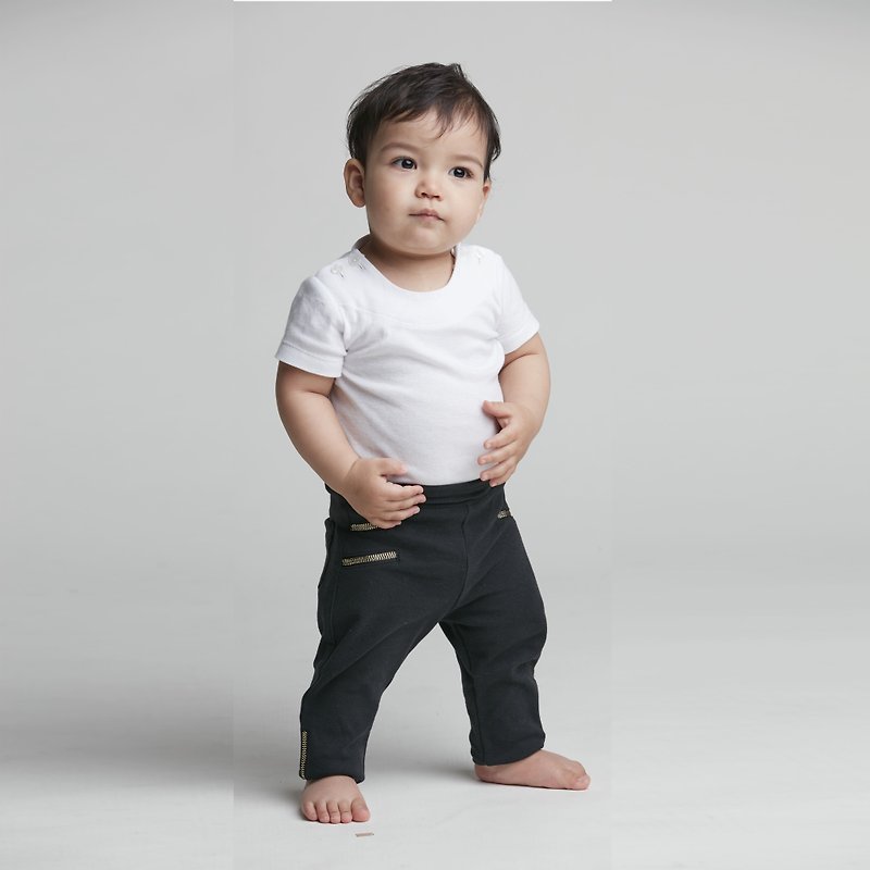 时尚拉链裤(白/黑/灰) - 童装裤 - 棉．麻 黑色