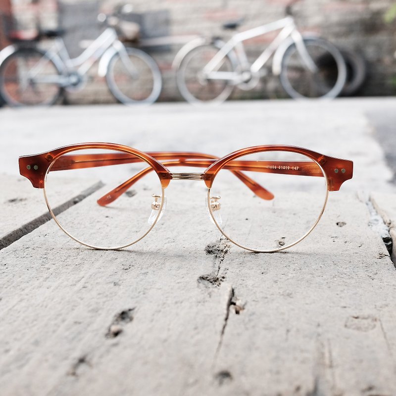 【目目商行】韩国 新款 复古眉框 圆框 大框 眼镜 镜框 浅茶 - 眼镜/眼镜框 - 其他材质 金色