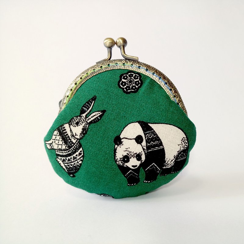 1987 Handmades 【动物派对】口金包 零钱包 手拿包 - 手拿包 - 棉．麻 绿色