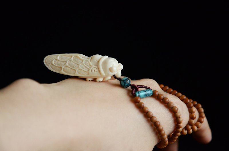 【蝉】猛犸象牙雕刻传统蝉文艺复古项链 - 项链 - 宝石 白色