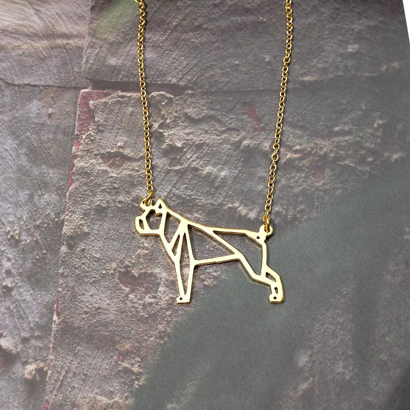 Boxer Dog Necklace, Origami Jewelry, Dog lover gift, Gold Plated Brass - 项链 - 铜/黄铜 金色